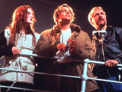 Kate Winslet Leonardo DiCaprio e James Cameron sul set di Titanic