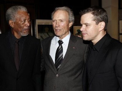 Morgan Freeman, Clint Eastwood e Matt Damon alla première di Invictus