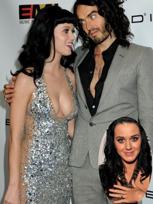 Russell Brand con Katy Perry. In evidenza: Katy mostra il suo anello!