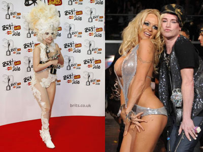 Lady GaGa mostra i suoi Brit Awards... e non solo; Pamela Anderson e lo stilista Richie Rich al Mercedes-Benz Fashion Show