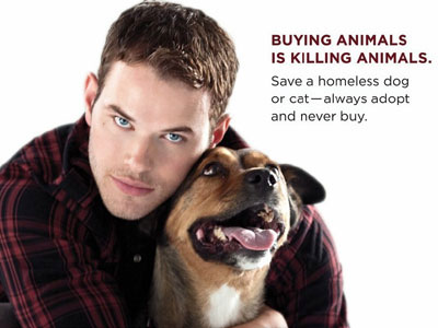 La campagna PETA Adopt, don’t buy con Kellan Lutz