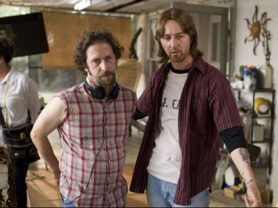 Il regista Tim Blake Nelson e Edward Norton sul set di Leaves of Grass