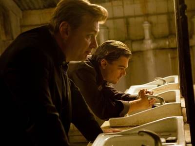 Christopher Nolan e Leonardo DiCaprio sul set di Inception