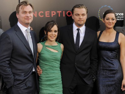 Christopher Nolan, Ellen Page, Leonardo DiCaprio e Marion Cotillard sul tappeto rosso alla première americana di Inception