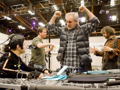 Steven Spielberg sul set di Le avventure di Tintin