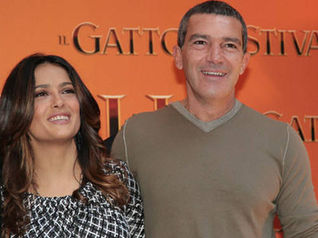 Antonio Banderas e Salma Hayek alla premiere de Il Gatto con gli Stivali