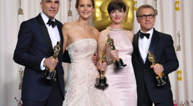 Daniel Day-Lewis, Jennifer Lawrence, Anne Hathaway e Christoph Waltz