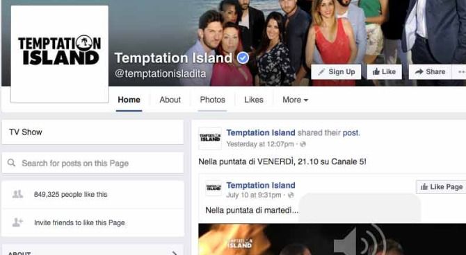 Temptation Island pagina ufficiale Facebook